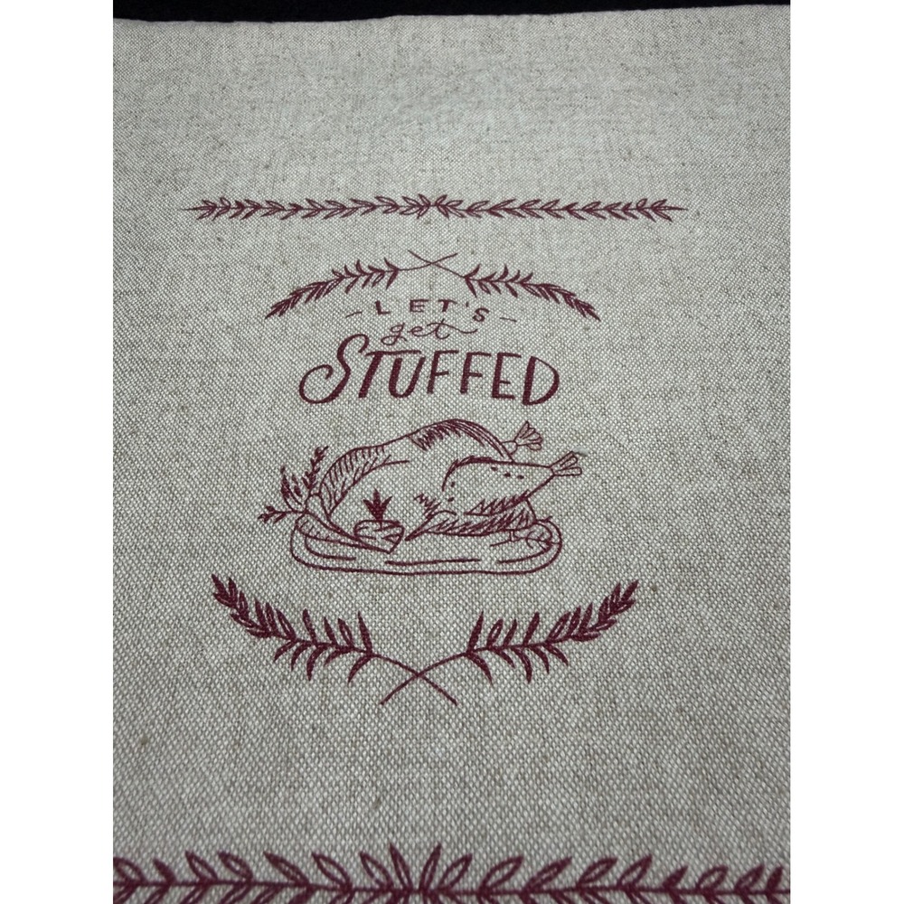 Thanksgiving Let's Get Stuffed Turkey Tea‎ Towel Oatmeal Linen Kitchen Decor